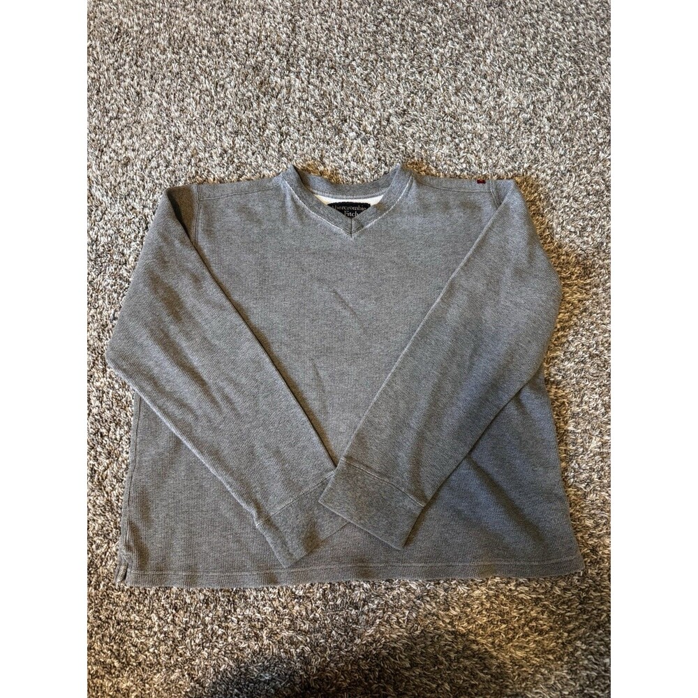 Abercrombie & Fitch Men’s XL Thermal Waffle Knit Shirt Gray V Neck Vintage Y2K